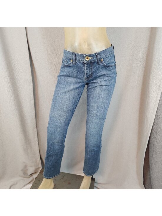 Express Denim - Express X2 Blue Curvy Straight Mid Rise Denim Blue Jean Size 2 S XSMALL 27 Wx 29